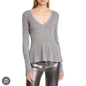 Club Monaco Grey Peplum V Neck Knit Sweater Size Medium